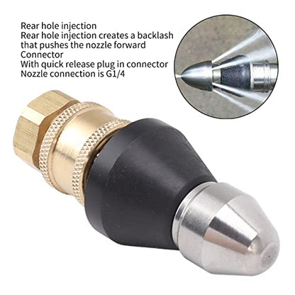 Brass & Stainless Steel Sewer Jetter Kit for Pressure Washer, G1/4 Nozzle with G3/8 Adapter, High-Pressure Drain Cleaning Tool, Self-Propelling Rear Jet Design for Pipes & Drains