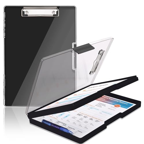SFLHHDM Clipboard with Storage,Heavy Duty Clip Boards 8.5x11 with 2 Storage Case,Clear Visible Panel Storage Clipboards,Side Opening Nursing Clipboard Folder for Office Supplies-Black - color: Black