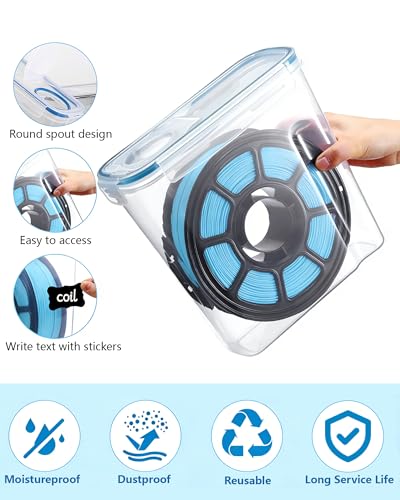 Filament Storage Box 6 Pack with Desiccants, Labels for 3D Printing