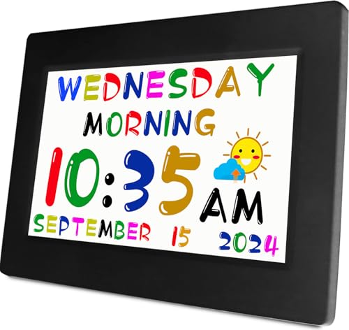 MASSII Digital Teaching Clock Talking Time, 24 Alarms Custom Reminders, Checklist to-Do List, Auto DST & Calendar Display, Sleep Trainer, Easy to Use for Kids Birthday Gift- Black with Remote - color: Kids-black