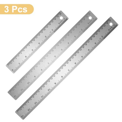 HARFINGTON 3pcs Stainless Steel Metal Ruler 20/30/35cm Straight Edge with Cork Backing Non-Slip Inch Metric Metal Ruler for Classroom Office Home Drafting Tools - size: 20/30/35cm
