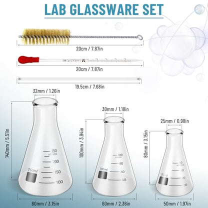 Erlenmeyer Flask Cylinder Set 50-250mL with Dropper