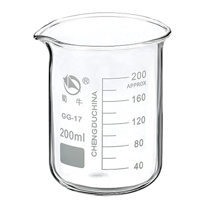 PATIKIL 200ml Low Form Glass Beaker, 3.3 Borosilicate Glass Graduated Printed Scale Measuring Cups with Spout for Kitchen Lab Liquids Transit Boiling - size: 200ml