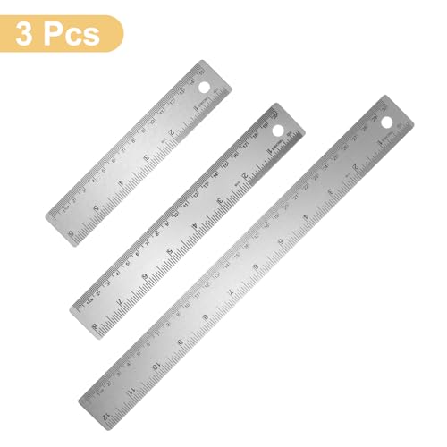 HARFINGTON 3pcs Stainless Steel Metal Ruler 15/20/30cm Straight Edge with Cork Backing Non-Slip Inch Metric Metal Ruler for Classroom Office Home Drafting Tools - size: 15/20/30cm