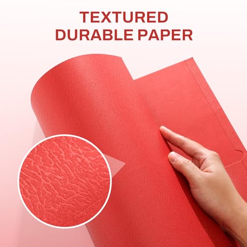 SUNEE Two Pocket Folders, 50 Pack File Folders with Business Card Slot, Textured Paper, Fit Letter Size Paper, Paper File Folder for School Office Home Business, Red - color: Red