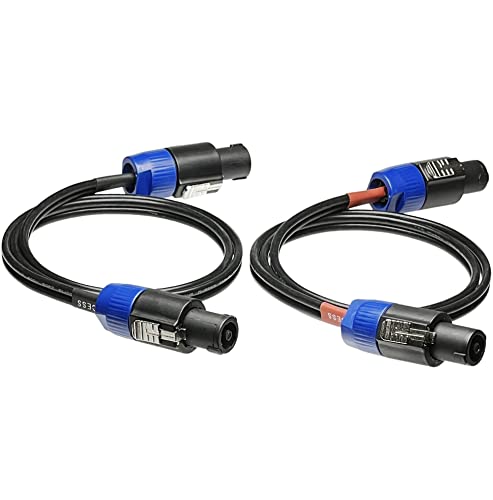 CNCESS 12AWG Speakon Male-to-Male Speaker Cable, 2-Pack, 3 Ft