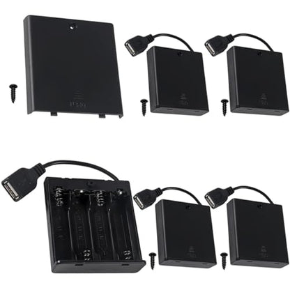 5 Pcs 4 AA Battery Holder, USB Female Socket, 4 x 1.5V AA Battery Box Holder with Cover (Batteries are not Included), ON/Off Switch, Screw,for Arduino RC LED Strip - color: N.4AA Battery Holder Cover With USB Female Socket