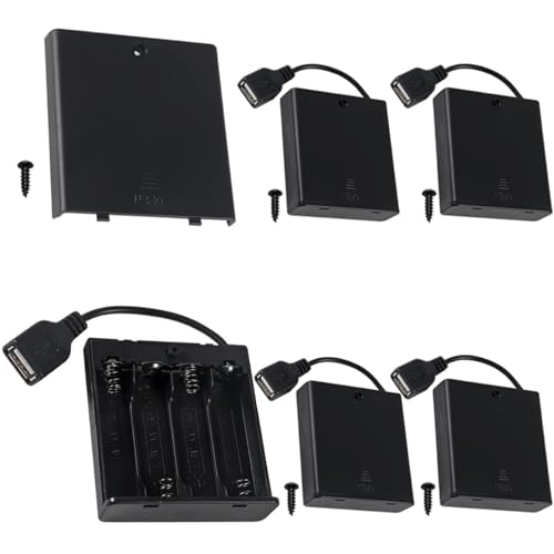5 Pcs 4 AA Battery Holder, USB Female Socket, 4 x 1.5V AA Battery Box Holder with Cover (Batteries are not Included), ON/Off Switch, Screw,for Arduino RC LED Strip - color: N.4AA Battery Holder Cover With USB Female Socket