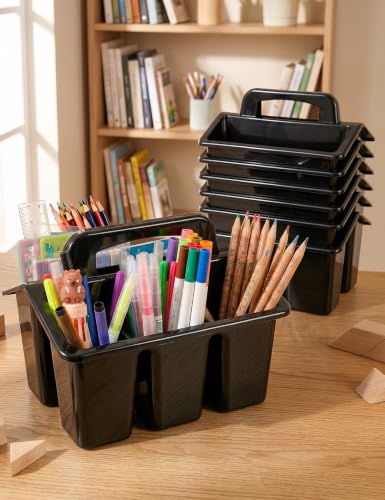 6 Pack Classroom Caddy Organizer with Handle, Table Caddy Classroom - color: Black