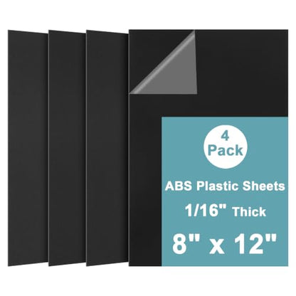 4Pack Black Thin ABS Plastic Sheet 8" x 12" x 1/16" Thick Black Rigid Thermoplastic Sheet (Upgrade Surface) 1.5MM Flexible High Tensile ABS Moldable Plastic Panel for Crafts, DIY, Signs - color: Black, size: 8" x 12" x 1/16"