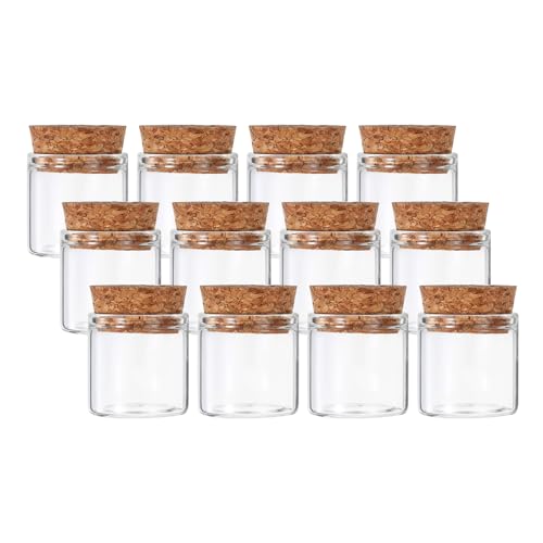 PATIKIL 10ml Test Tubes, 12pcs 1.18x1.18 Glass Clear Flat Bottom Test Tube Containers with Cork Stopper for Bead Party Candy Bath Salt Storage Scientific Experiment Plant Propagation - size: 10ml