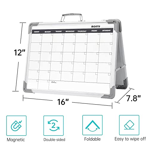 Dry Erase Board 16x12 Double Sided Magnetic Small Whiteboard with Stand - color: Calendar, size: 16"W x 12"H
