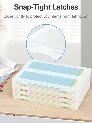 4-Pack A4 Plastic Paper Organizer Box, Scrapbook Storage for 8.5” x 11” Letter Papers, Portable Document Holder, Photo Storage Box Sticker Art Supplies Organizers, 12” x 9” Inner Size