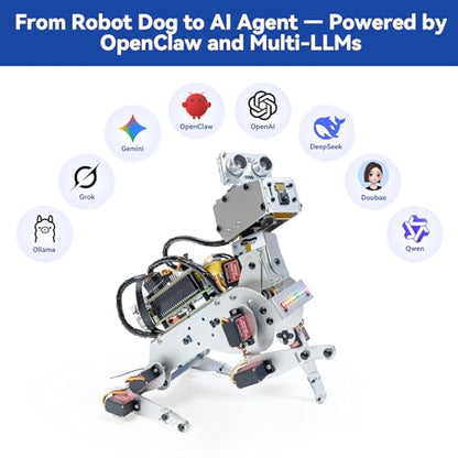 SunFounder PiDog AI Robot Dog Kit for Raspberry Pi 5/4/3B+/Zero 2W, Openclaw LLMs ChatGPT/Gemini/Grok, Voice&Video Recognition, Python, App, Gyroscope, Camera (RPI NOT Included) - color: Pidog