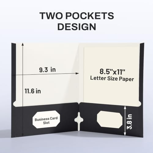 SUNEE Folders with Pockets 3 Hole Punched(50 Pack, Black), 2 Pocket Folders Fit Letter Size Paper, Paper File Folder for School Office Home Business - color: Black