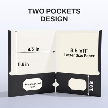 SUNEE Folders with Pockets 3 Hole Punched(50 Pack, Black), 2 Pocket Folders Fit Letter Size Paper, Paper File Folder for School Office Home Business - color: Black