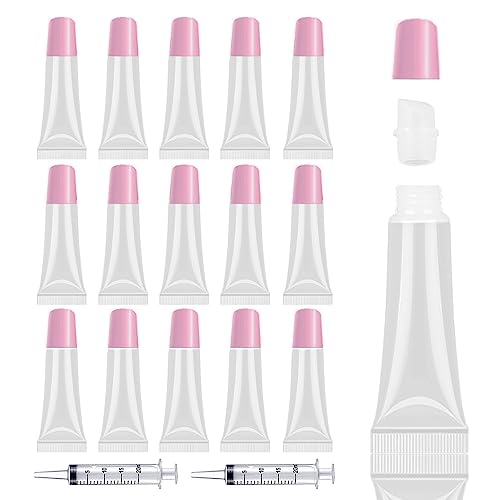 AMORIX 50PCS Empty 10ml Pink Cap Lip Gloss Tubes for Lip Gloss Base - color: Pink, size: 10ml-50PCS