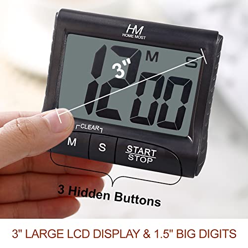 2-Pack Large Display Kitchen Timer - 3" Digital Timer Magnetic Back Loud Alarm - Black Cooking Timers for Kitchen Teachers Students Games Meetings - Sports Timers for Workouts Exercise - color: 2-pack Matte Black - Sleek Design - 3 Big No Show Function Bu