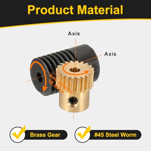 uxcell Worm Gear Set 20T 0.5 Module 20:1 Reduction Rate, Right Rotation Drive Gear Box Wheel Reduce Transmission Part (Brass Gear-3mm Bore, #45 Steel Rod 3mm Bore) - size: Gear-3mm, Rod-3mm Bore, style: 0.5M-20T