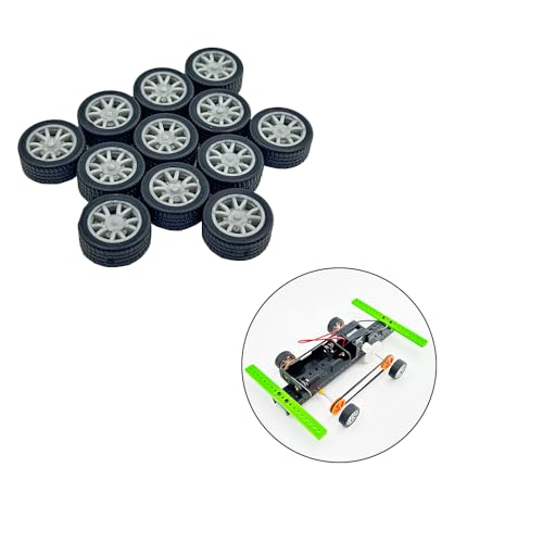 12PCS Small Toy Wheels Toy Car Tire Wheel with Metal Shaft Axles for RC Car Truck Robot DIY Model Toy Building Parts (Style 1) - style: Style 1