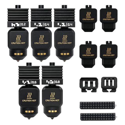5 Pack Hotend Nozzle Kit with 0.2/0.4/0.4/0.6/0.8MM Bambu Lab H2D/H2S/H2C Combo/X2D/P2S/A1/A1mini 3D Printer, Hardened Steel Quick Swap Nozzle Replacement, High Temperature Extruder Parts - color: 5pcs black 0.2/0.4/0.6/0.8mm P2S hotend