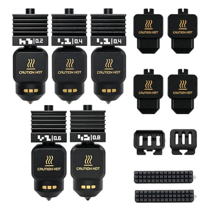 5 Pack Hotend Nozzle Kit with 0.2/0.4/0.4/0.6/0.8MM Bambu Lab H2D/H2S/H2C Combo/X2D/P2S/A1/A1mini 3D Printer, Hardened Steel Quick Swap Nozzle Replacement, High Temperature Extruder Parts - color: 5pcs black 0.2/0.4/0.6/0.8mm P2S hotend