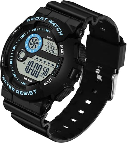 findtime Digital Watch Womens Sport Waterproof White Wrist Watches for Women with Alarm Stopwatch Hourly Chime LED Display 12H/24H Calendar - color: Black Blue