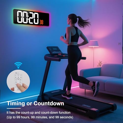 17.3" Large Digital Wall Clock Timer Alarm Clock with 8 Color Night Light - color: Orange&white