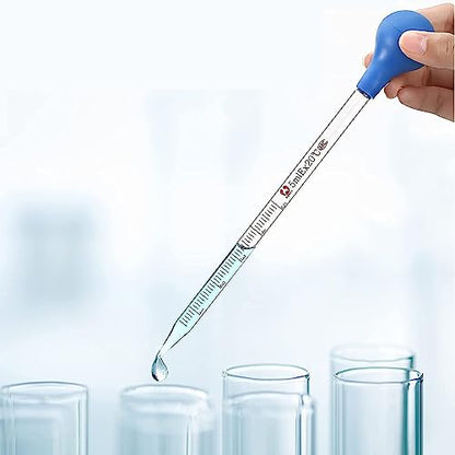 Pipettes with Big Rubber Bulb, 2Pcs Glass Droppers, 1 Cleaning Brush - size: 10 ml Pipettes