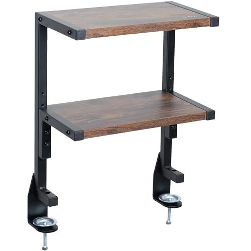 VIVO Vintage Brown Clamp-on 13 inch 2-Tier Desk Shelf, STAND-SHELF2C-N - color: Vintage Brown, size: 13 inch