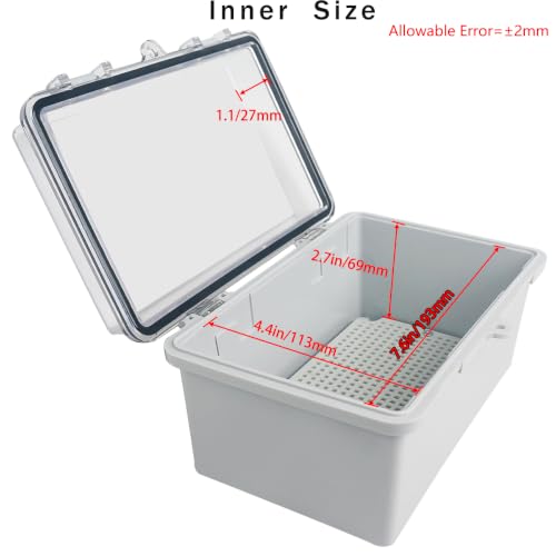 Junction Box, Hinged Grey Clear Cover IP67 Waterproof ABS Project Box with Mounting Plate Electrical Box Enclosure with Wall Bracket 8.3 x 5.1 x 4.3inch(210x130x110mm) - color: Transparent, size: 8.3"x5.1"x4.3"