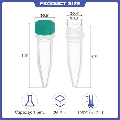 PATIKIL 1.5ml Plastic Cryogenic, 25Pcs Cryogenic Vial Screw Top Frozen Test Tube for Lab Laboratory Science, Green Cap - color: Green
