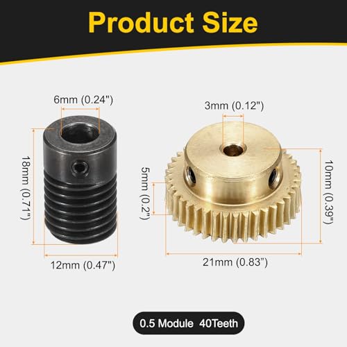 uxcell Worm Gear Set 40T 0.5 Mod 1:40 Brass Gear-3mmOD,1045 Steel Rod 6mmOD - size: Gear-3mm, Rod-6mm Bore, style: 0.5M-40T