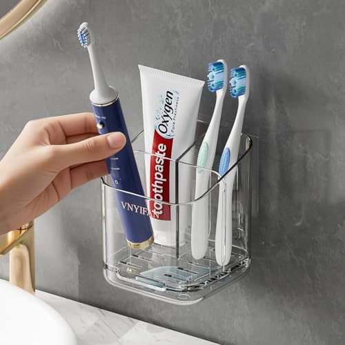 3 Slots Detachable Toothbrush Holders Wall Mounted for Bathrooms - color: Clear