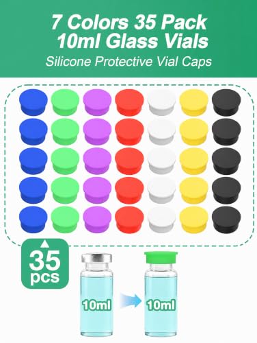 10ml & 30ml Vial Caps, Silicone Peptide Vial Covers, 35 Pack, 7 Colors - color: 5ml_35pcs