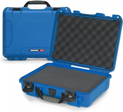 NANUK 910 Hard Case with Customizable Cubed Foam, IP67 Waterproof, Dustproof and Impact Resistant, 14.3” x 11.1” x 4.7”, Rugged Construction for Ultimate Protection, Made in Canada – Blue - color: Blue, style: Cubed Foam