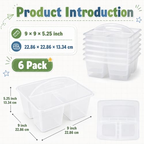 gisgfim 6 Pack Classroom Caddy with Handle Plastic Storage Caddy Organizer with 3 Compartments Desk Caddies Holder Portable Storage Bin for Pencil, Crayon, Marker, Home, Office, School Supply(Clear) - color: Clear