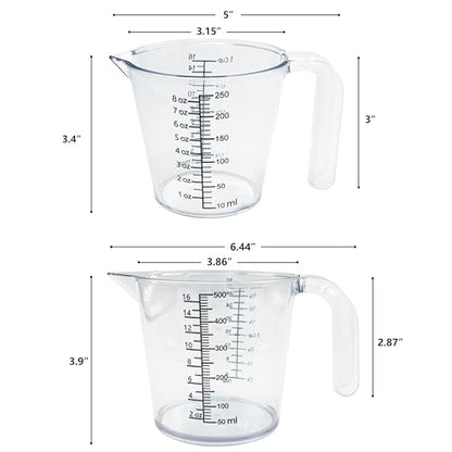 Laser-Etched Measuring Cup Set, 16 oz & 1 Cup Clear Plastic Liquid Measuring Cups, Permanent oz/cup/Tbsp/mL Markings, Food-Grade for Baking & Cooking - size: 16 fl oz & 8 fl oz