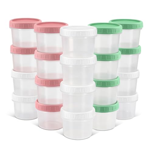 DEMORA 5 oz Small Plastic Containers with Twist on Lids [20 Sets], Stackable Little Food Storage Containers for Snack Lunch Meal Prep Salad Dressings, Freezer/Microwave/Dishwasher Safe, BPA Free - size: 5 oz
