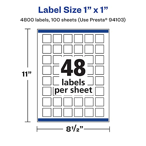 Avery® Matte White Removable Square Labels, Sure Feed® Technology, Print-to-The-Edge, 1" x 1", 4,800 Removable Labels, Laser/Inkjet Printable - style: 4,800 labels