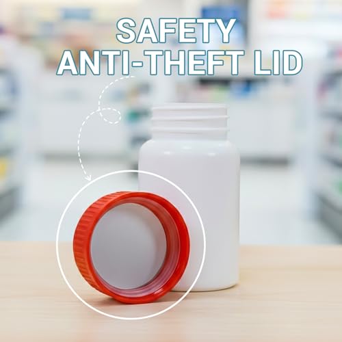 3.4oz Plastic Pill Bottles with Child Resistant Caps, Empty White HDPE Solid Containers with Labels, Reusable Supplement Bottles for Powder, Pills, Vitamins (8 Pack) - color: White+red, size: 3.4oz/100ml