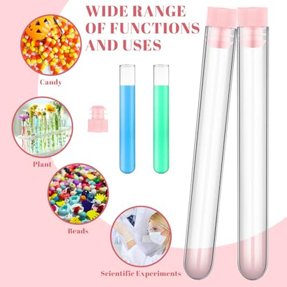 Xuhal 200 Pack Clear Plastic Test Tubes 12x100mm/12ml, Pink Color - color: pink color