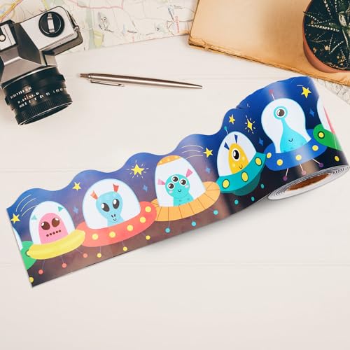 Lucleag 36 Feet Alien Bulletin Board Border Roll, Cute Outer Space Aliens Bulletin Board Border Trim for Back to School Party School Classroom Office Bulletin Board Decorations - style: Alien