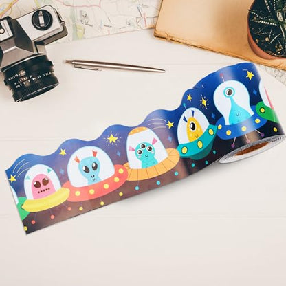 Lucleag 36 Feet Alien Bulletin Board Border Roll, Cute Outer Space Aliens Bulletin Board Border Trim for Back to School Party School Classroom Office Bulletin Board Decorations - style: Alien