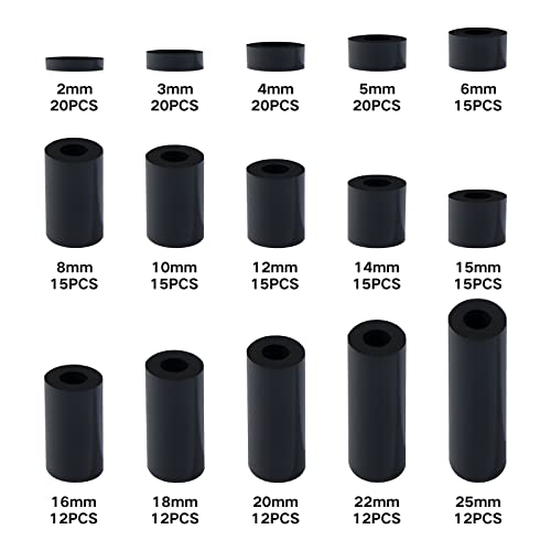 235Pcs Black Round Spacer OD 7mm ID 3.2mm for M3 Screws 15Sizes ABS Non-Threaded Column Standoff Support Spacer Round Straight Tube Plastic Washer Standoff