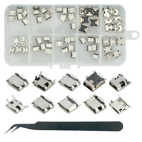 60Pcs 10 Types Micro USB Port Female Sockets Connector Kit