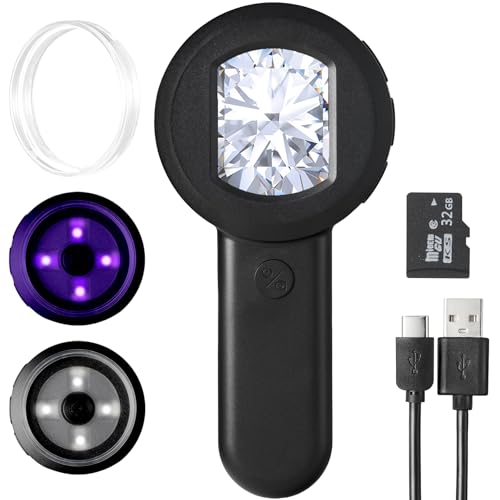 100X Handheld Magnifying Glass Digital Magnifier with 2inch IPS Screen, White &Purple Light and Camera Function for Trichome Bug Coins Jewelry-(32GB TF Card Included, Mac/Windows Compatible)