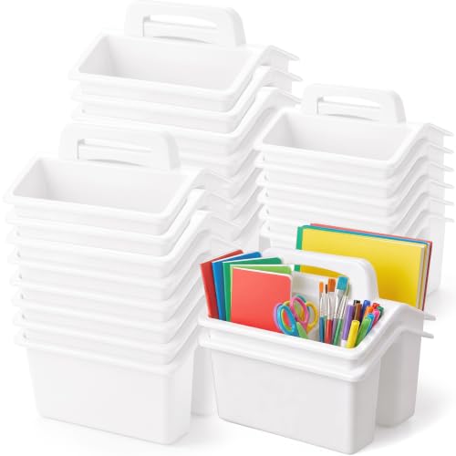 GlikCeil 24 Pcs Classroom Caddy Storage Basket with Handle,White - color: White