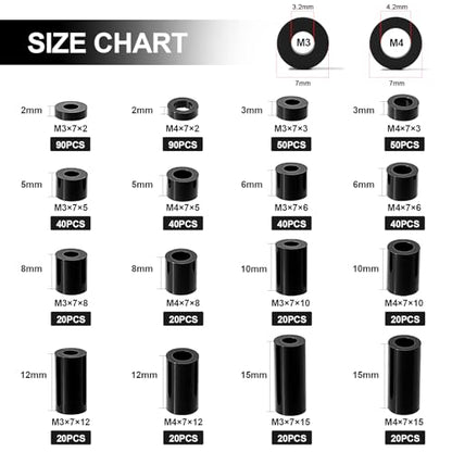 Exqutoo 600Pcs ABS Round Spacers ID 3mm & ID 4mm, OD 7mm - color: Black/3.2mm,600Pcs