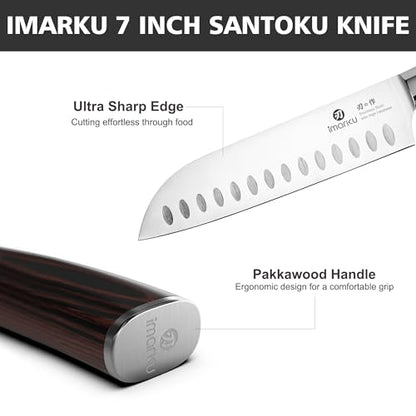 imarku Santoku Knife 7 Inch with Sharp Japanese High Carbon Stainless Steel - color: Brown and Silver